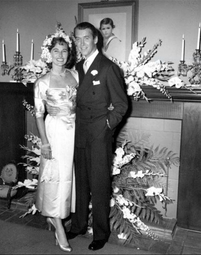 James Stewart and his wife, Gloria on their wedding day, 1949. 

Their marriage lasted 45 years until Gloria passed away in 1994.