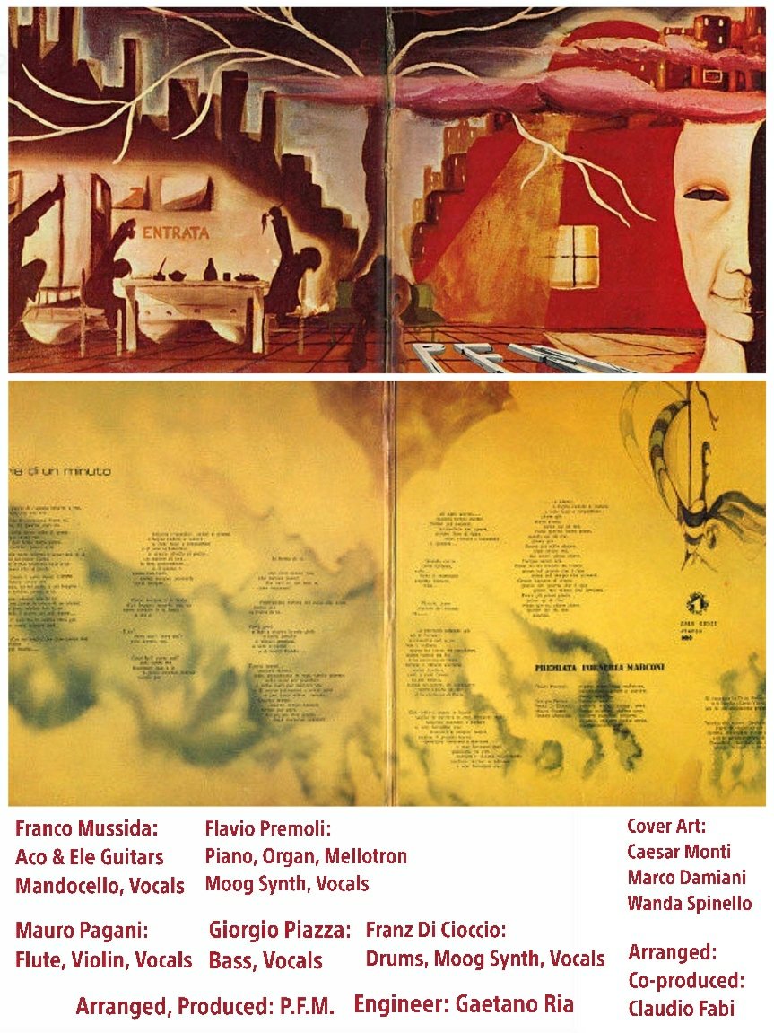 .

イタリアの家宝P.F.M.が叙情的Rockを奏でるデビュウ・アルバム,名盤💿

ジャケのシュールさとは乖離するサウンドでProg Rockを基盤にJazz, Ethnic, Folkを重ね静・動をドラマチックに演出し哀愁美で括る🎶

本作以後も名盤連発

Premiata Forneria Marconi
"Storia di un Minuto"
(1972, Italy)

.