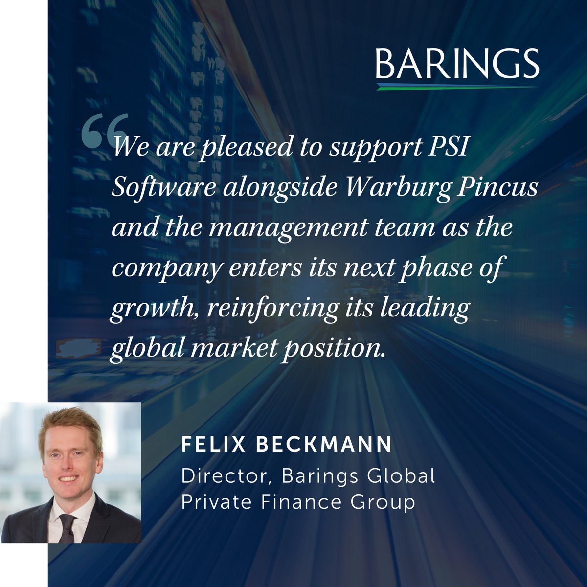 Barings today announced its role as sole arranger of senior secured credit facilities to support Warburg Pincus LLC’s take-private of PSI Software SE.

Learn more: ow.ly/yq9P50Xlc00