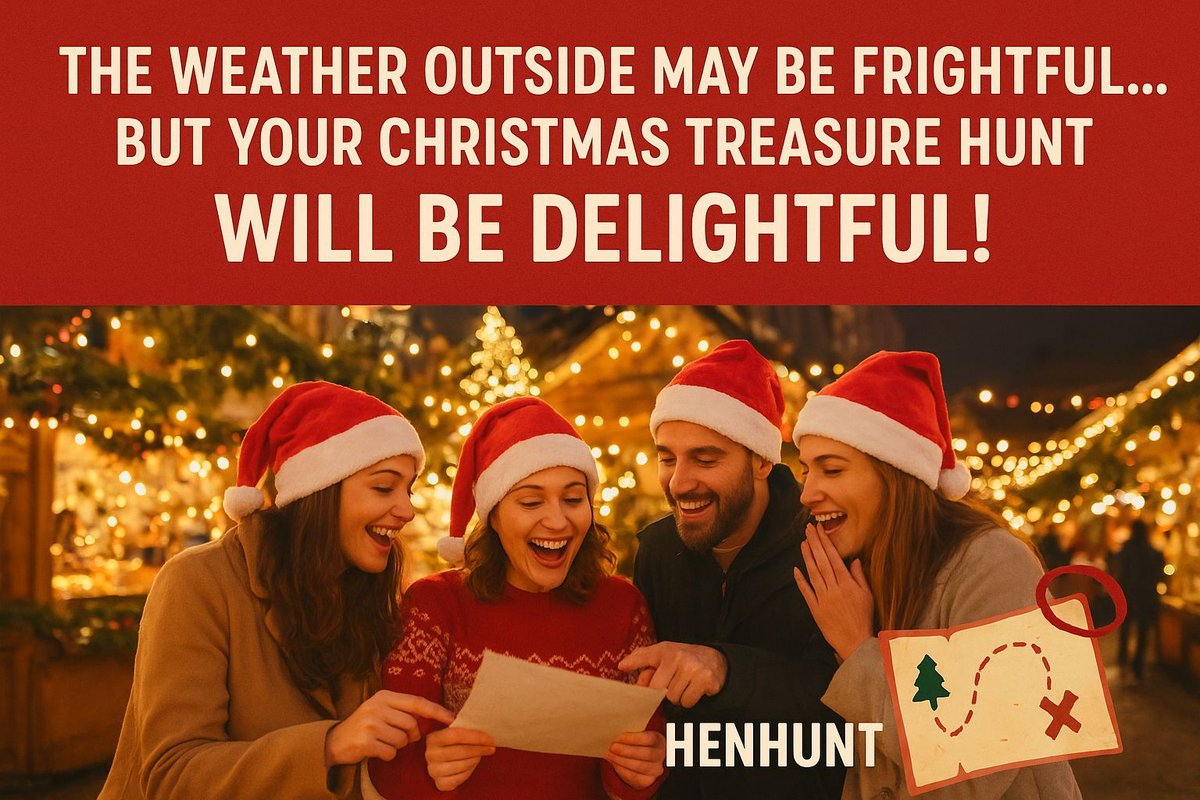 Henhunts's tweet photo. Turn your Christmas outing into an adventure! 🎅✨
Solve festive clues, snap hilarious photos &amp; race through winter wonderlands with your team 🌟
Book your Christmas Treasure Hunt 👇
https://t.co/TEU6bd47tj

#HenHunt #ChristmasHunt #ChristmasPartyIdeas #FestiveFun #TreasureHunt https://t.co/tp3z02MqDy