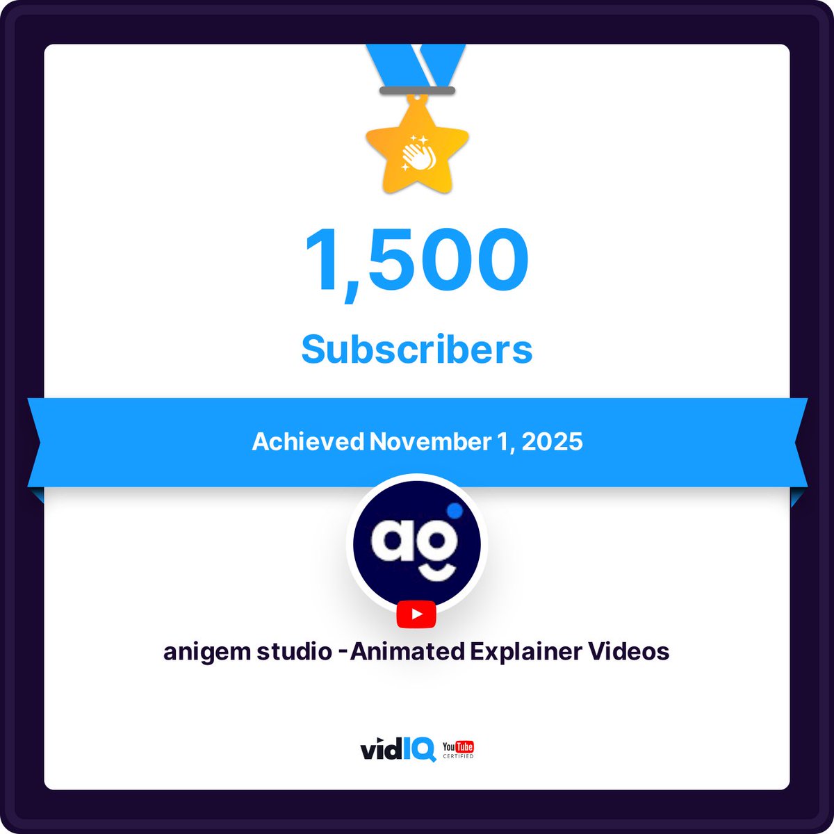Anigem_Studio's tweet image. We’ve hit 1,500 subscribers and crossed 50,000 views! 🎉
A huge shout‑out to everyone who’s been a part of the Anigem Studio community. Your support inspires us to keep crafting explainer videos that simplify ideas and bring brands to life.
#AnigemStudio #ExplainerVideos