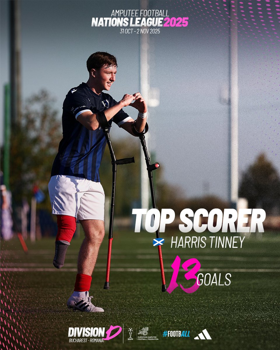 Harris Tinney, Nations League Division D top scorer! 👑

Only 17, already a champion and a goal machine for Scotland 🏴󠁧󠁢󠁳󠁣󠁴󠁿⚽️

🩼#AmputeeFootball