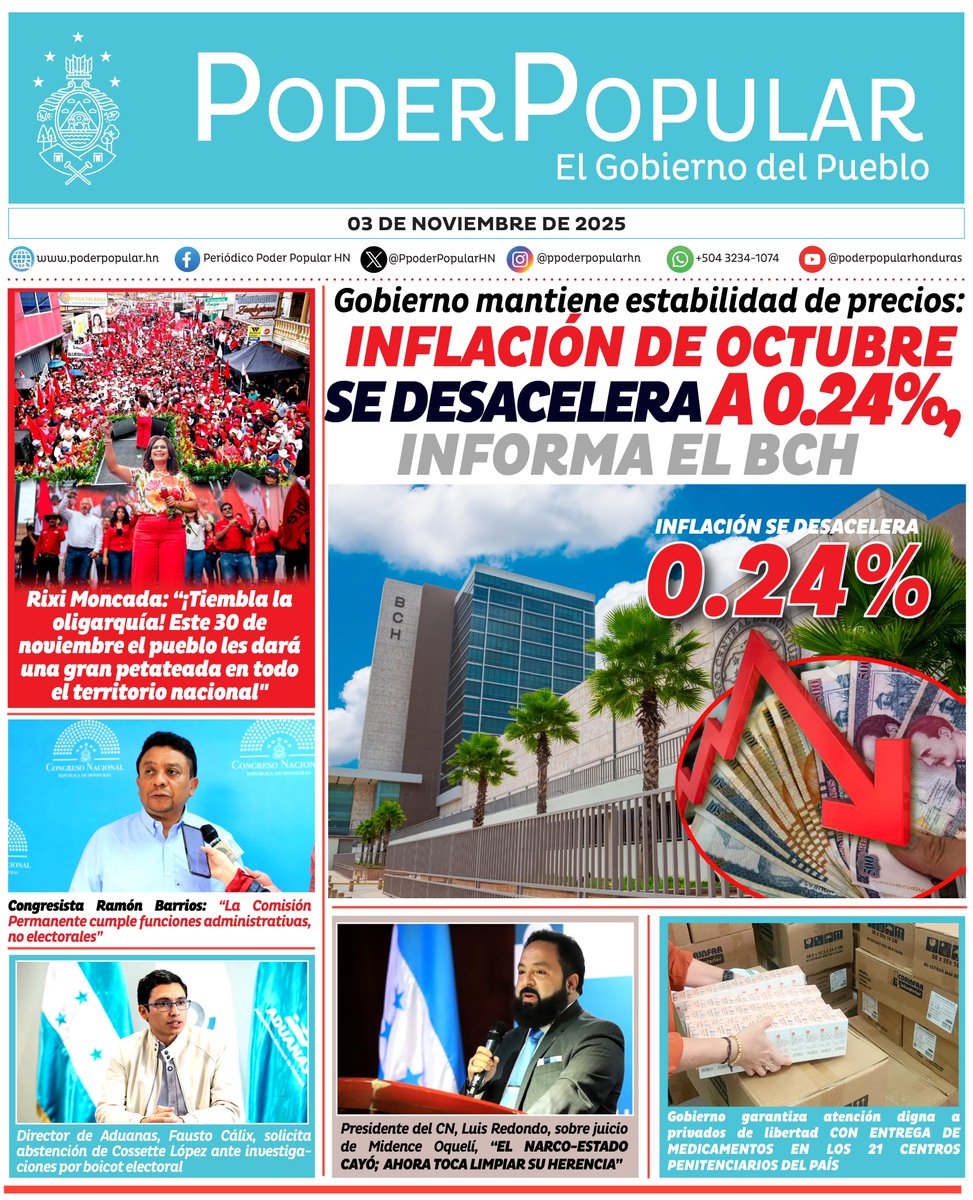 #NoticiasPPopular|| ☀️¡Buenos días! Les compartimos #LaPortadaDelDía lunes 03 de noviembre de 2025 

Manténgase informado con las noticias más destacadas del #GobiernoDelPueblo #Noticias
#Portada aquí poderpopular.hn