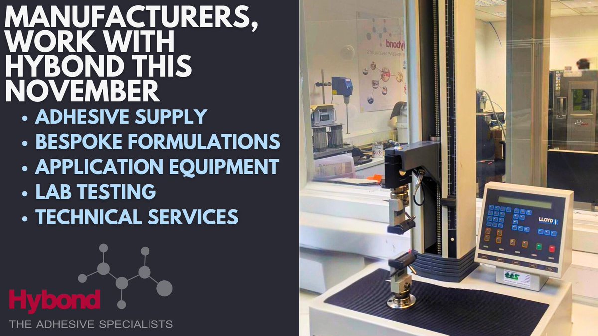 More than adhesives:
Technical expertise, custom formulations, and lab testing you can rely on - from the team at Hybond.
#Adhesives #UKManufacturing #ukmfg 
hybond.org.uk