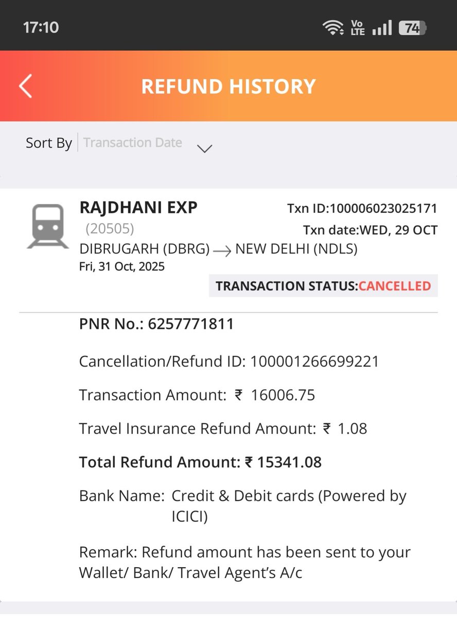 mritunjaykrjha's tweet image. Dear @IRCTCofficial, I haven’t received the refund amount for my cancelled tickets — one refunded on 24th Oct and another on 29th Oct. Please look into this and initiate the refund at the earliest. #IRCTC #RefundIssue