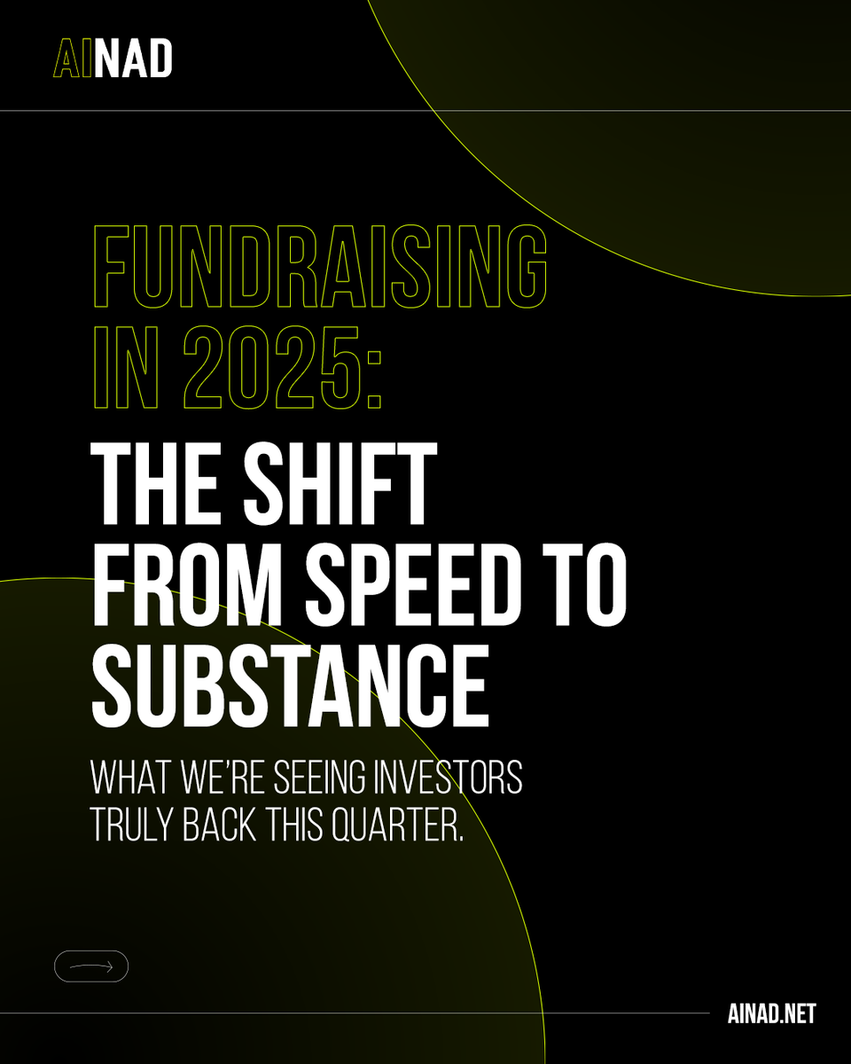 AINADVentures's tweet photo. Fast rounds are out. Focused growth is in.

As capital tightens, investors are backing ventures built on clarity, consistency, and conviction, not just momentum.

#AINAD#VentureCapital#Fundraising#InvestorInsights#VentureBuilding#StartupFinance#Scaleups https://t.co/c5hH532db9