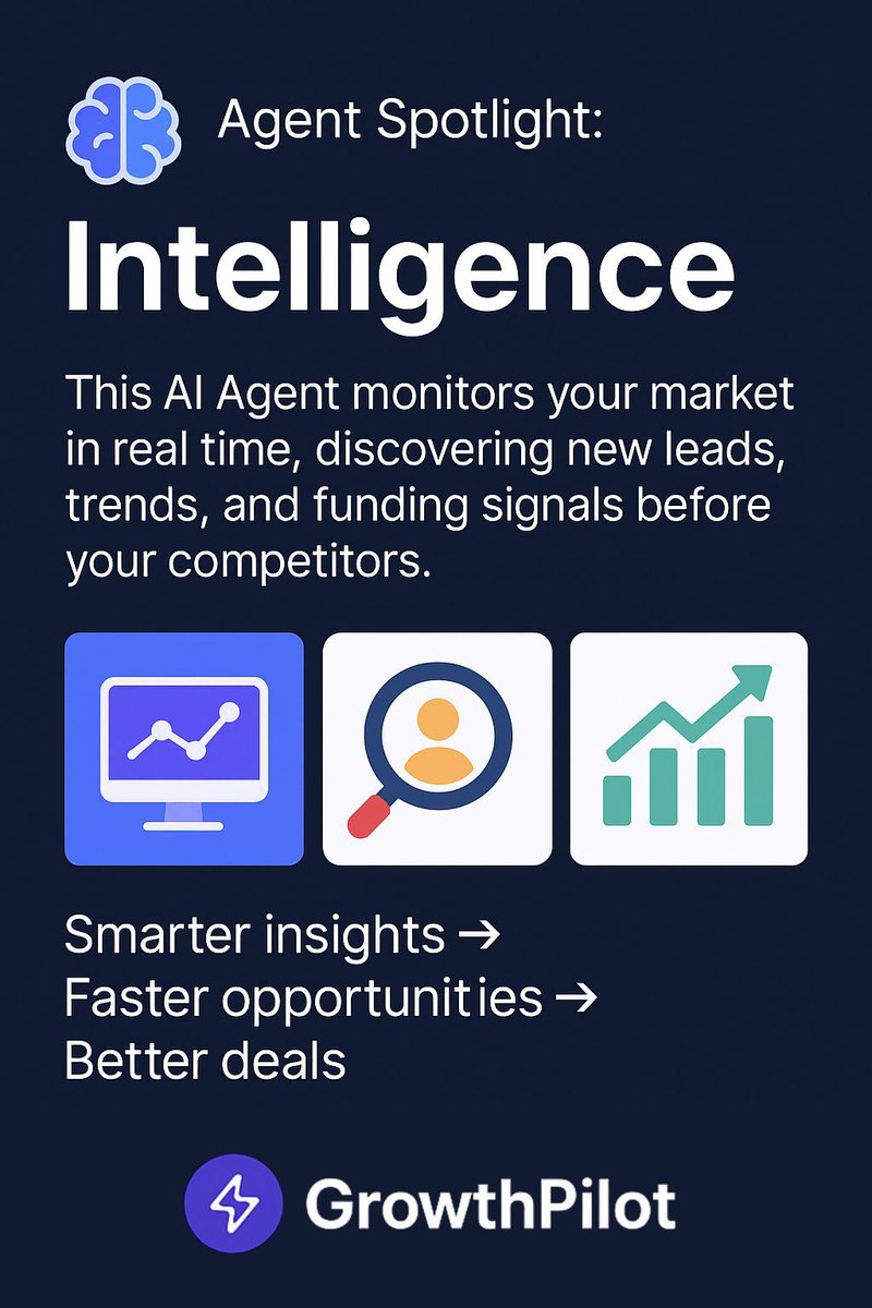enkronos's tweet image. 🧠 Agent Spotlight: Intelligence

This AI Agent monitors your market in real time, discovering new leads, trends, and funding signals before your competitors.

Smarter insights → Faster opportunities → Better deals.

#GrowthPilot #AI #SalesTech #IntelligenceAgent