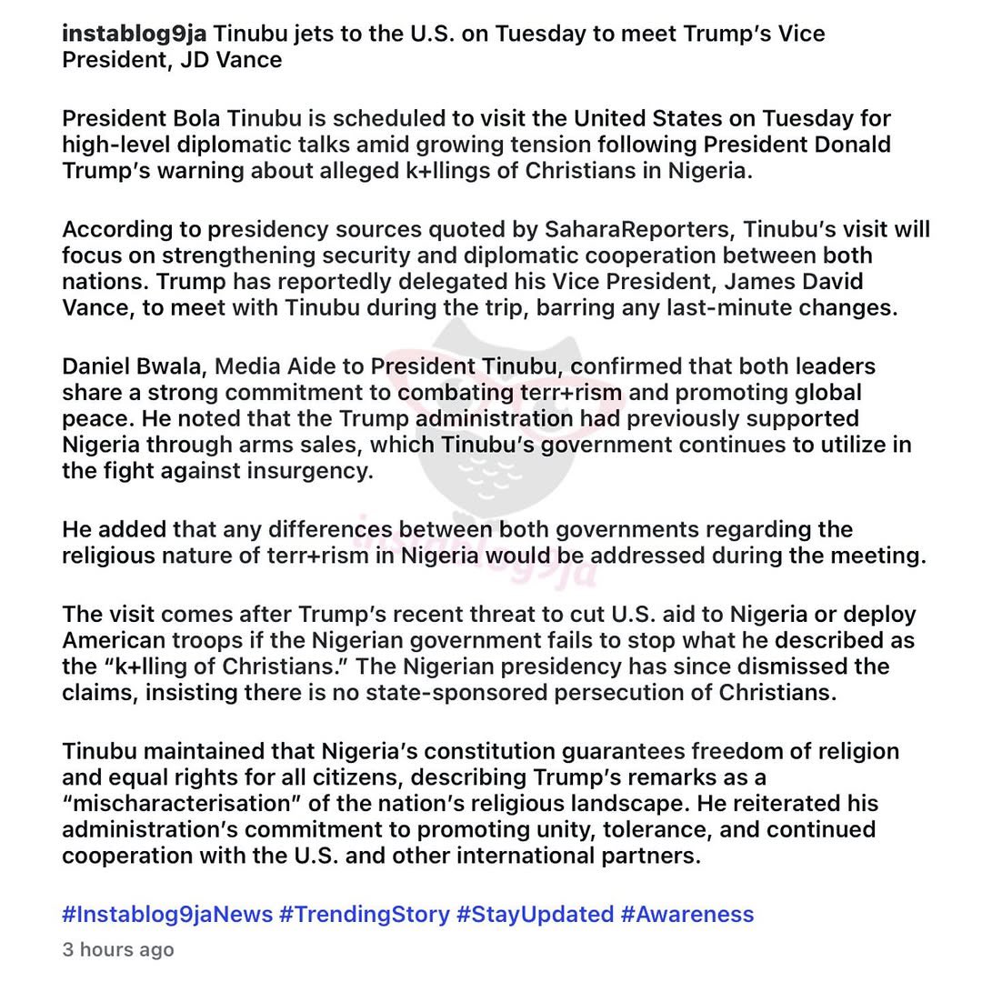 Presidential aide Temitope Ajayi debunks report that Tinubu is visiting the U.S. on Tuesday to meet Trump’s Vice President, J.D. Vance