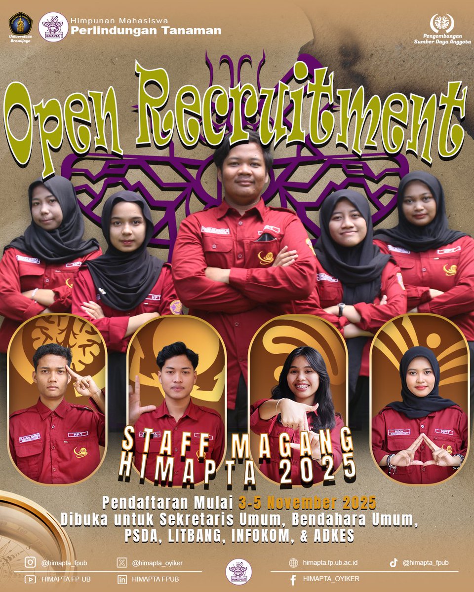 [Open Recruitment Staff Magang HIMAPTA 2025]

Haii Mahasiswa Perlindungan Tanaman!! 👋🏻
Kabar baik untuk seluruh mahasiswa Departemen HPT 2025!

📢 Open Recruitment Staff Magang HIMAPTA 2025 sudah dibuka! 📢 

📎 Formulir Pendaftaran : tinyurl.com/PendaftaranSMH…