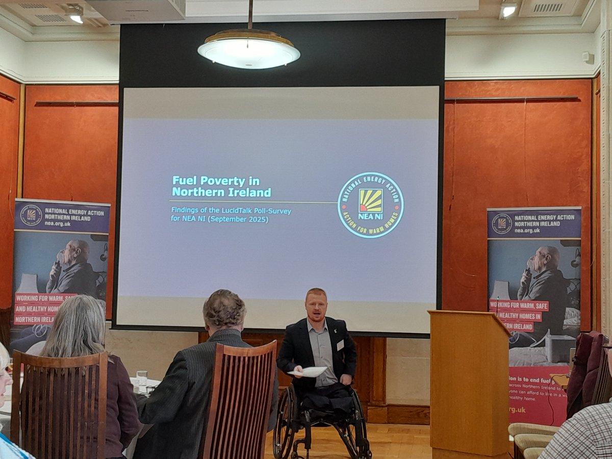 NEANIreland's tweet photo. Our primary sponsor, @AndyAllen88  is giving the opening remarks at our Breakfast Briefing, saying that fuel poverty is an issue that does not always get the attention it needs.

#LucidTalkPoll2025 https://t.co/zBiH38LsvJ