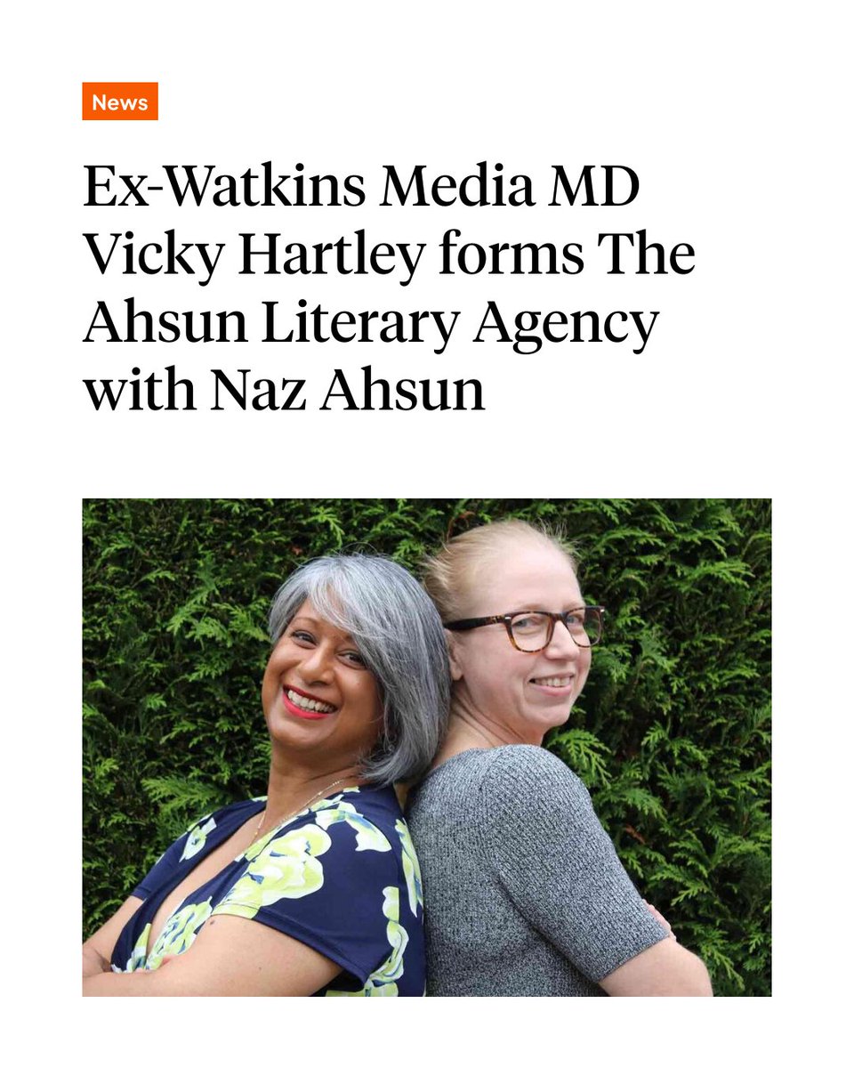 Vicky Hartley, former deputy MD at Watkins Media, has joined forces with agent and author Naz Ahsun to launch a new boutique literary agency, The Ahsun Literary Agency 👇
