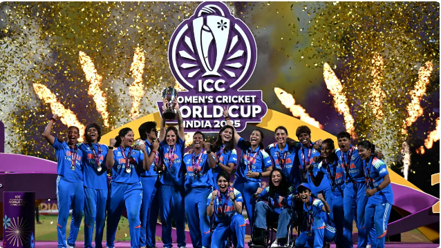 naaritrust's tweet photo. The Indian Women’s Cricket Team lifts the ICC World Cup for the first time ever — inspiring every Naari to dream big! 
Naari Trust celebrates this incredible moment of women’s power and pride.
#NaariTrust #CricketWorldCup2025 #WomenEmpowerment #IndianWomen #SheLeadsIndia #Girl https://t.co/kri24Lh6AV