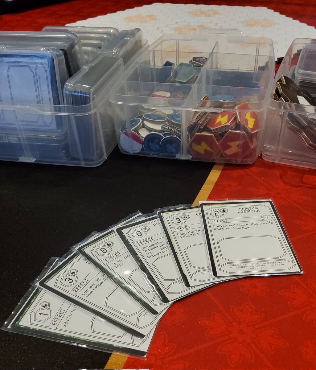 Spent a few hours last night re-sleeving the tweaked skill and impediment cards for SUBNET: Contracts, only to realise I'd forgot to cater for the new 3mm bleeds

This week's playtesting will focus on player finish times and improving interaction

#subnet2258 #cyberpunk #tabletop