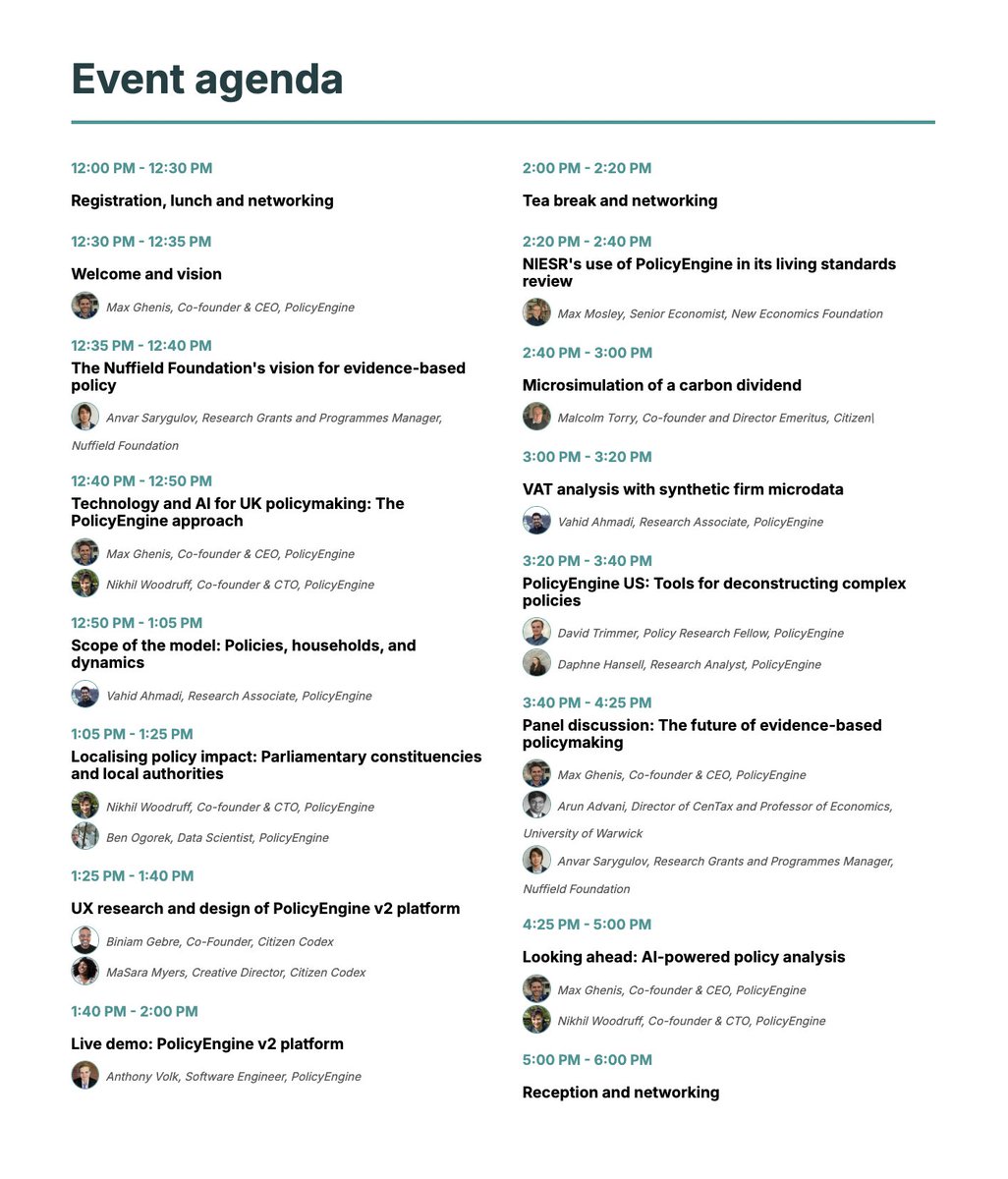 We're at capacity for "PolicyEngine 2.0 and the Future of Public Policy Analysis" today at Central Hall Westminster!

Excited to welcome researchers and policymakers for a day of demos, applications, and discussions.

Here's what we have planned 👇