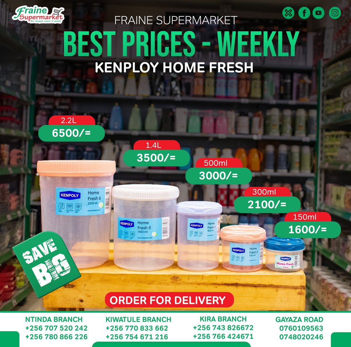Keep Your Kitchen Neat and Fresh!

Store your food and spices safely with Kenploy containers, available only at Fraine Supermarket.

Grab yours today at the lowest prices.
 Shop Better. Shop Quality. Shop Fraine Supermarket.