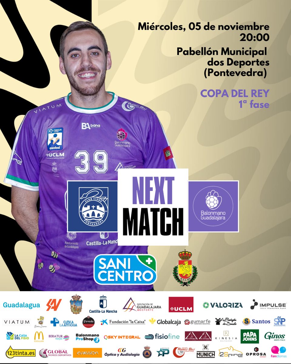 🏆COPA S.M. EL REY ✨️
PRIMERA FASE 

Club Cisne Colegio Los Sauces <a href="/ClubCisneBalonm/">Club Cisne Balonmano</a> 🆚️ SANICENTRO BM Guadalajara

📅 5 noviembre 
⏰ 20:00h
🏟 Pabellón Municipal de Deportes 
📍Pontevedra

📺 youtube.com/watch?v=FTg0IV…

#VamosGuada
#FamiliaMorada 💜