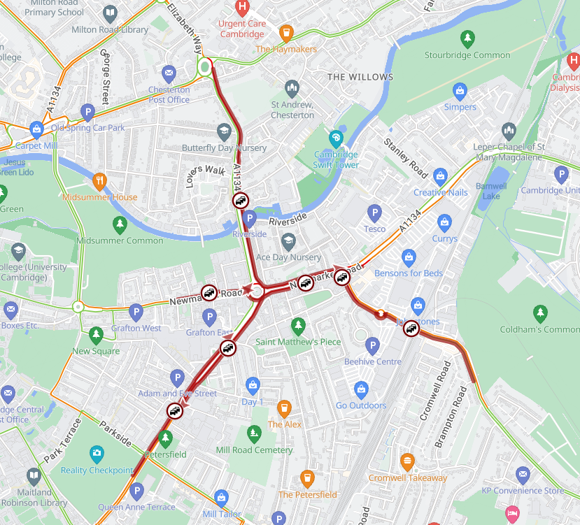 Cambs_Traffic's tweet image. ⚠️ #Cambridge 
#A1134 Elizabeth Way #Newmarket Road. 
Delays on all approaches to the Elizabeth Way roundabout.
Please plane your journey.