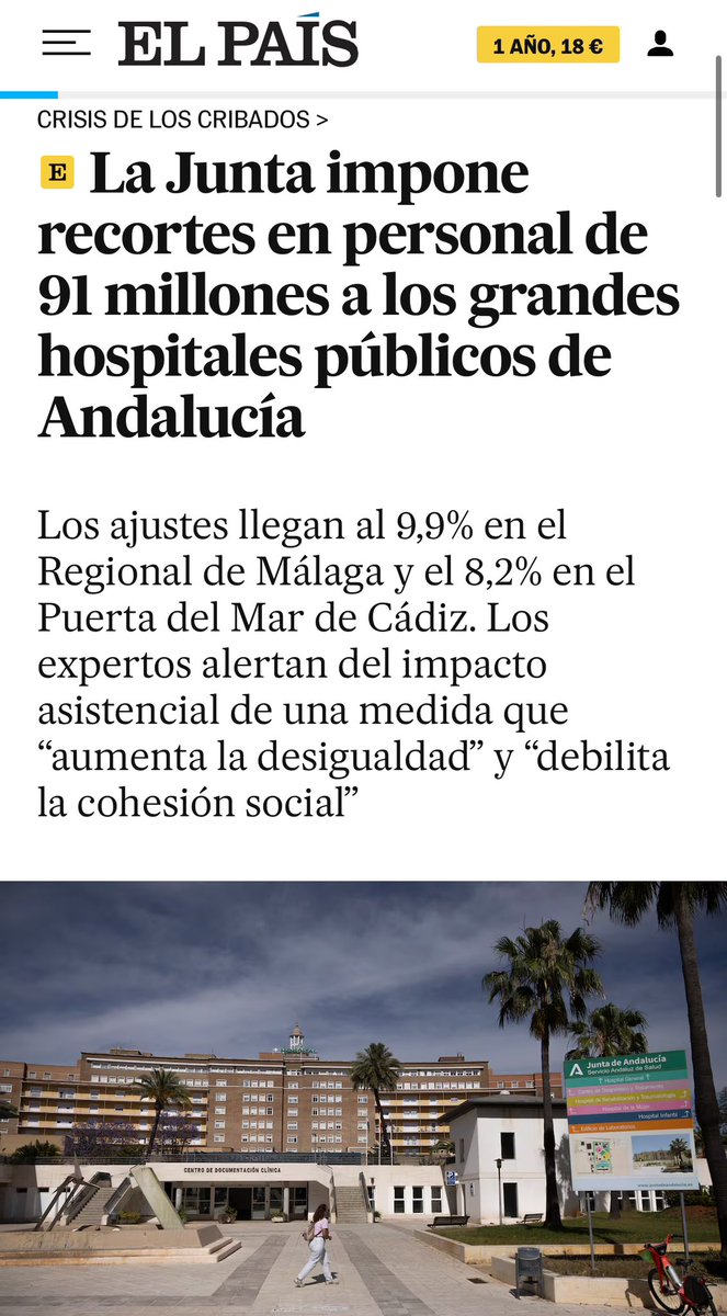 🔥 Arranca la Semana Sanitaria 100% Pública Gaditana… y la Junta de Andalucía la inaugura con un hachazo de 91 millones en recortes de personal sanitario.

En Cádiz, el Hospital Puerta del Mar pierde un 8,25% de su presupuesto en personal: más de 12 millones de euros menos.
👉