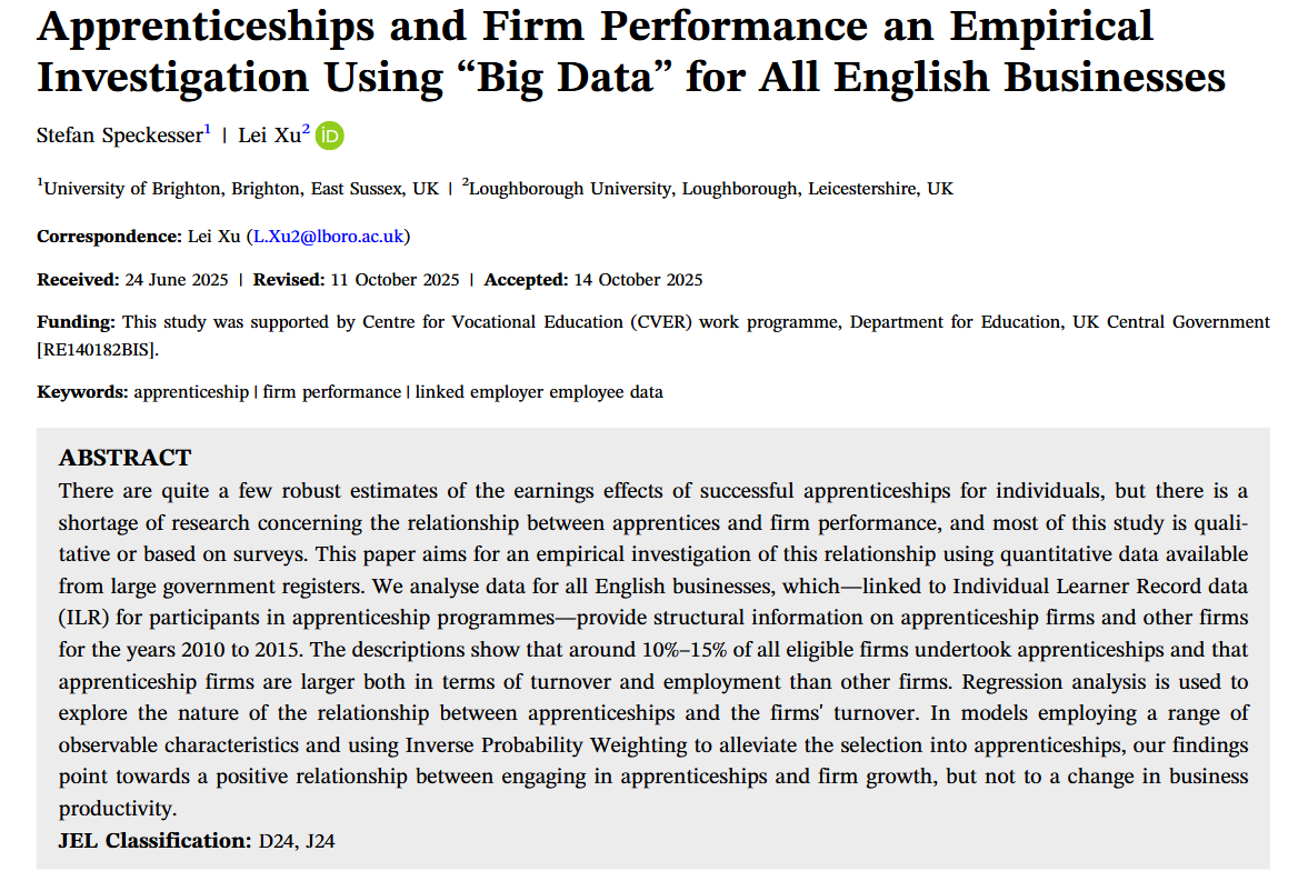 ApprenticeADAPT's tweet image. It is not easy to establish a direct relationship between the presence of apprentices and a firm’s performance, for example in terms of productivity or turnover. This r.p. attempts to establish such a relationship through a strong quantitative approach
urly.it/31ctdn