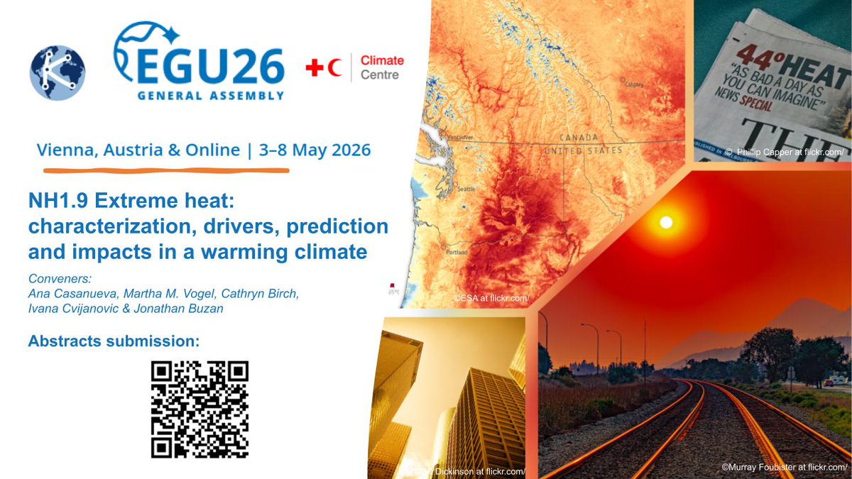 casanueva_ana's tweet photo. 📢@EuroGeosciences #EGU26 is back! We are looking forward to your abstracts on extreme #heat, its drivers, prediction and impacts, including those on human #health, #economy and #environment. Session NH1.9 https://t.co/pNo0BJSJLk
🗓️15/01/26@13CET: deadline for abstract submission https://t.co/wUjWeFwXez