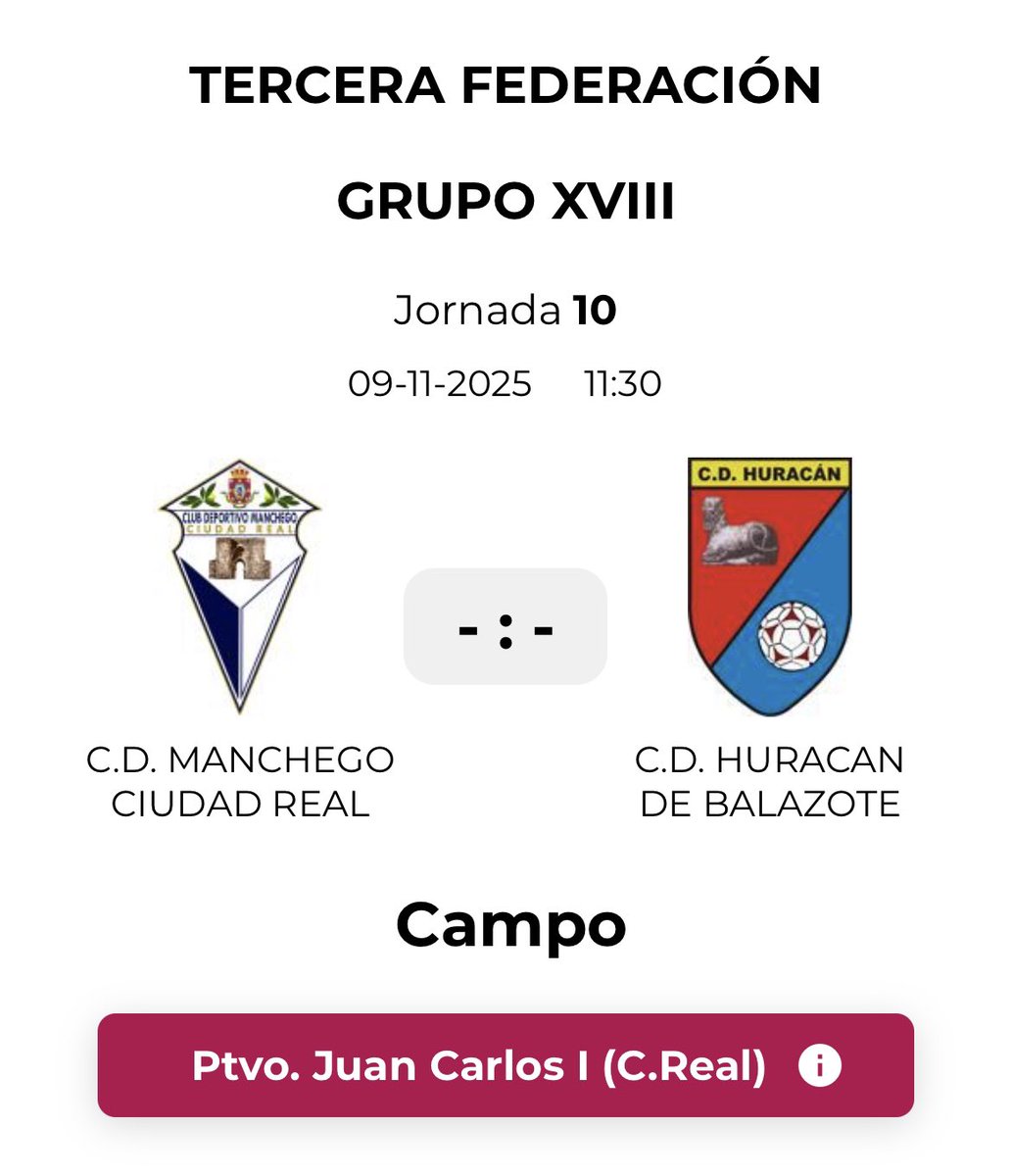 Volvemos al césped natural y encima en domingo y con horario mañanero. 

#AupaManchego 💙🤍