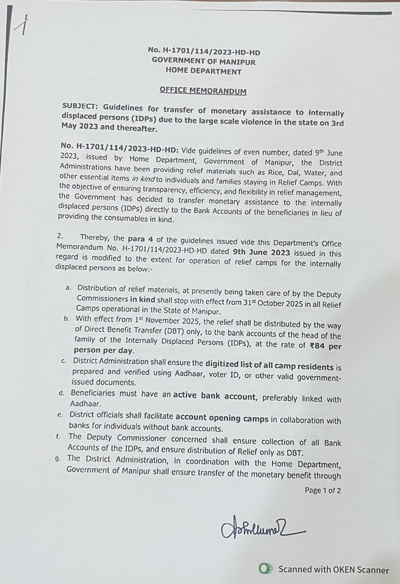 SiamPhaipi's tweet photo. IDPs in Relief Camps #Manipur are supposed to survive on 84 rs/ day?
Food, clothing, education, basic amenities are going to be covered in 84 rs per day?
And this is "in kind" as opposed to Govts. LEGAL &amp; Constitutional responsibility to take care of its citizens!?
@BhallaAjay26 https://t.co/e9dDoBeQIR