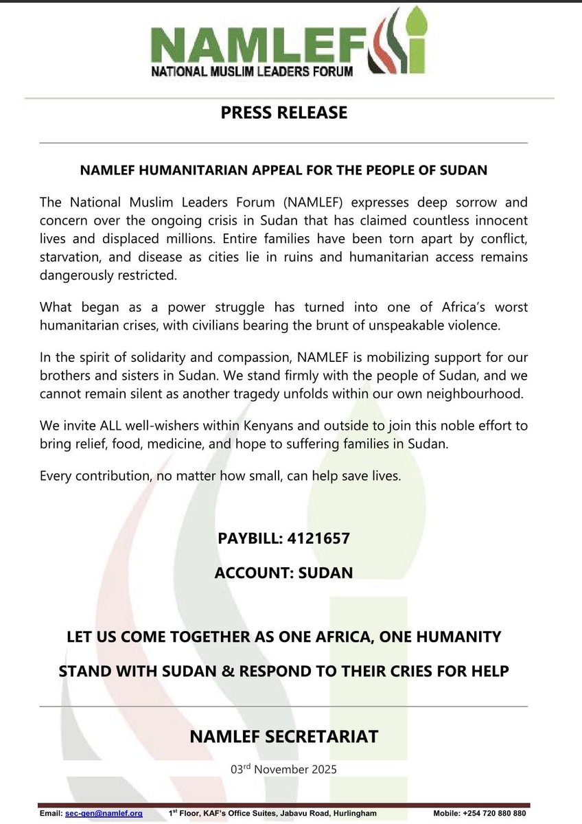 BillowKerrow's tweet photo. Sudan aid appeal by NAMLEF... https://t.co/eutQNsh3S7