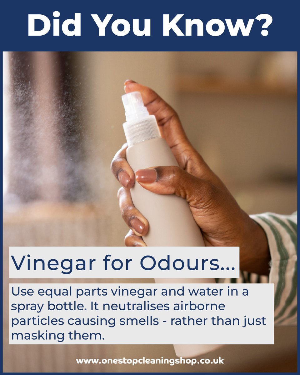 OSCSuk's tweet image. 📢#DidYouKnow

Vinegar for Odours... 💧

Use equal parts vinegar and water in a spray bottle. It neutralises airborne particles causing smells - rather than just masking them. 👍

#cleaning #business #ecofriendly #environmental #vinegar #odours #spraybottle #spray #water #smells