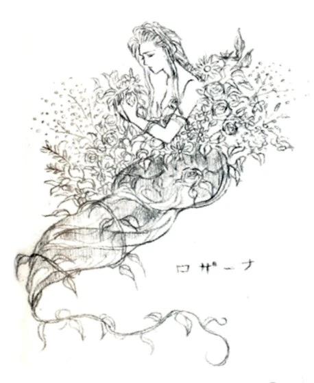 AiryFarmer's tweet photo. @freesiavacadoo Nomura's design, here's the concept art &amp; another version of the sprite that appears elsewhere in the game with a color palette closer to Aerith. 

That one also drops ribbons! https://t.co/Mntt9sB2SN