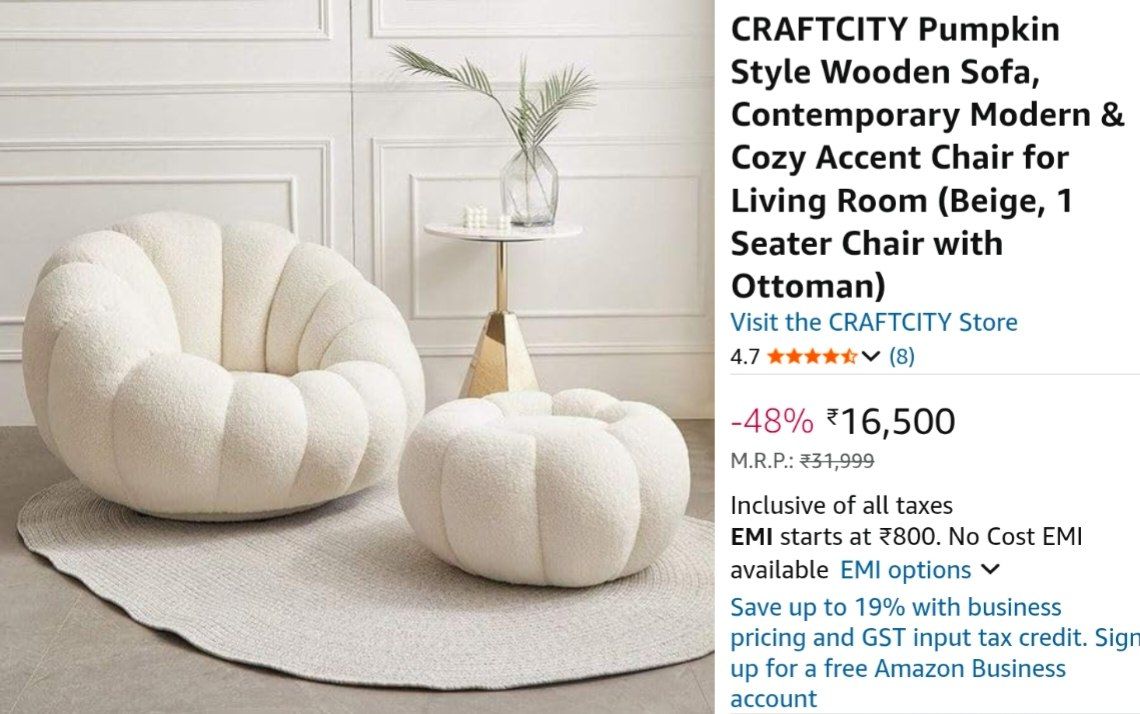 offerguruji's tweet image. Limited-time Deal: CRAFTCITY Pumpkin Style Wooden Sofa, Modern &amp;amp; Cozy Accent Chair with Ottoman @ ₹16,500

Buy👉 amzn.to/4onolPn

#SofaDesigns #Furniture #amazonfinds #WomensWorldCup2025 #BiharElection2025