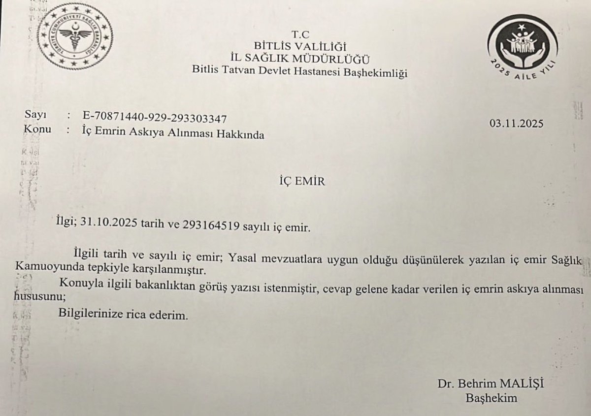 Başhekim Behrim Malişi Geri Adım Attı: Tatvan Devlet Hastanesi’nde Order Dayatması Geri Çekildi!