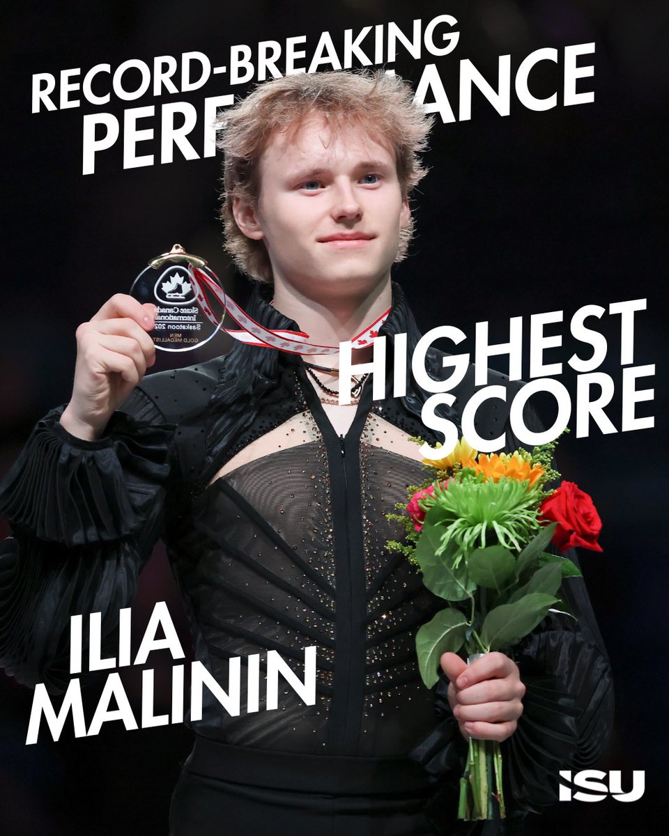 ISU_Figure's tweet photo. Record-Breaking. Mind-Blowing. Ilia Malinin. 🔥

He took gold by 76 points, landed six quads, and set a new record Free Skating score of 228.97, finishing with a jaw-dropping 333.81 total. 🏆

Watch his full performance, it’s pure skating history in motion. ⛸️✨

#FigureSkating #GPFigure #SkateToMilano