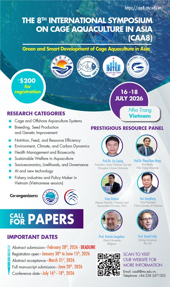 AfsAsian's tweet photo. AFS Upcoming Symposium!
Join us!
The 8th International Symposium on Cage Aquaculture in Asia (CAA8).
Please refer to this link:
https://t.co/zLUM3meUwZ...
or
https://t.co/qyTsWpFho4
for more information. https://t.co/Mv4b21MFWV