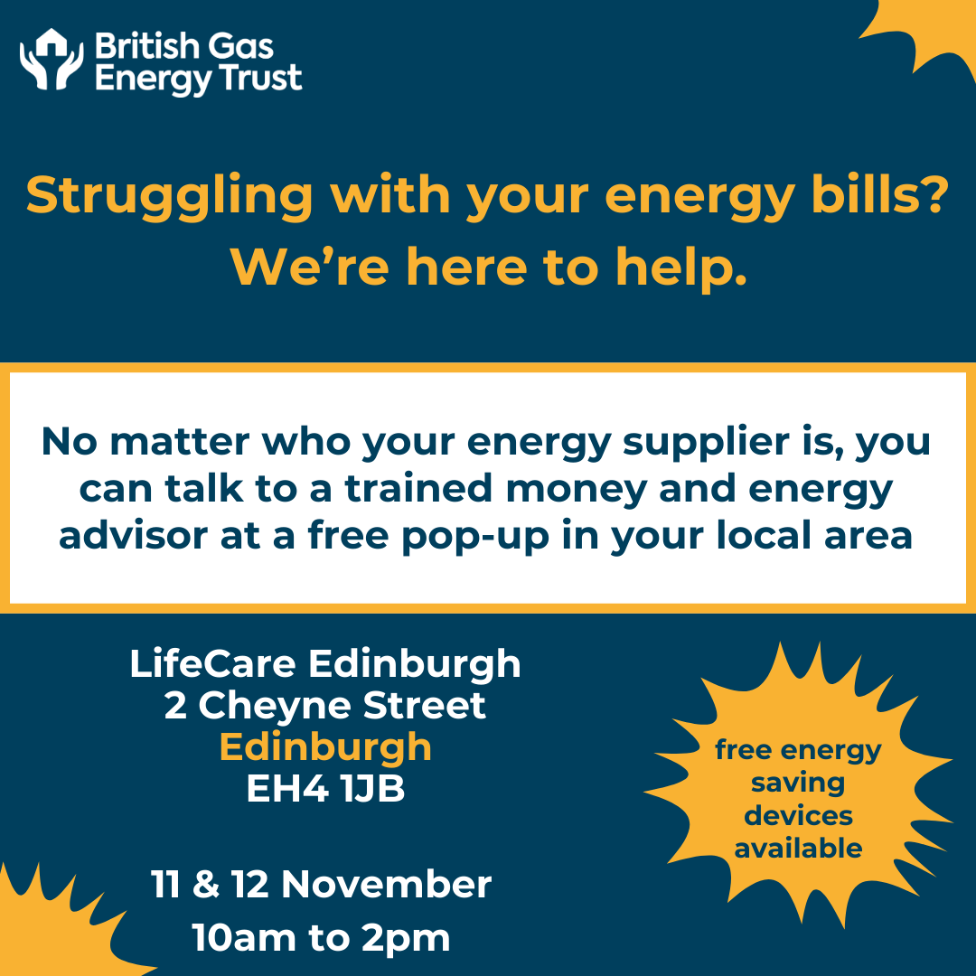 BGEnergytrust's tweet image. Head to LifeCare #Edinburgh on 11 &amp;amp; 12 November for free face-to-face advice on:
💡energy bills and debt
💡support schemes and grants
💡 energy-saving tips
💡 and more...
Open to everyone – no booking needed.
Find out more 👇britishgasenergytrust.org.uk/post-office-po…
#EnergySupport #CommunityHelp…