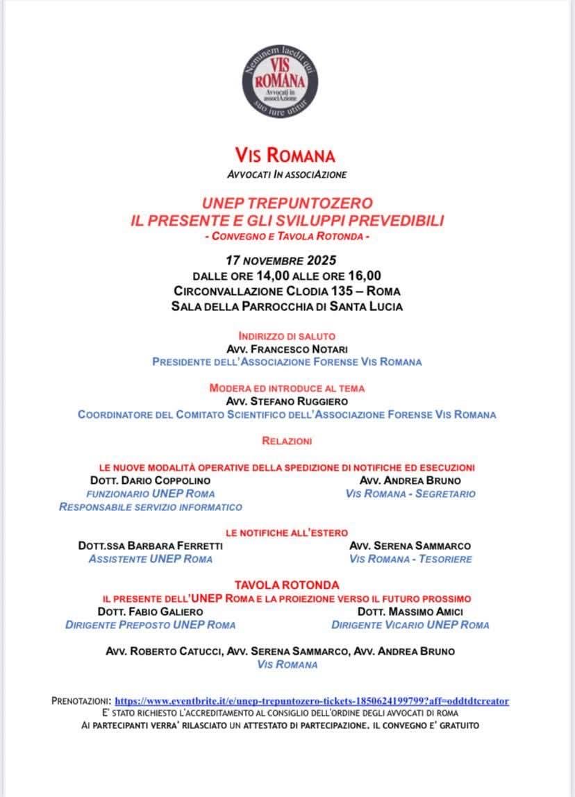 VisRomana's tweet photo. ❗️Accreditato❗️17 Novembre 2025 

UNEP TREPUNTOZERO. Tre, come i crediti formativi che riceveremo. Zero come le possibilità che avremo di districarci (e anche di far sentire la voce dell'Avvocatura) se non teniamo il passo del cambiamento. Iscriviti qui: 

https://t.co/6U4JOOOenO https://t.co/ja6W5SPx4T