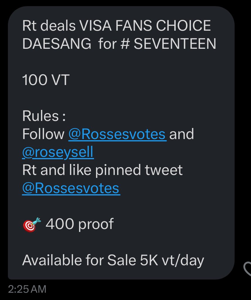 cheoliloli_'s tweet photo. Rt deals VISA FANS CHOICE DAESANG  for #SEVENTEEN #2025MAMAVOTE 

100 VT

Rules : 
Follow @Rossesvotes and @roseysell 
Rt and like pinned tweet @Rossesvotes 

🎯 400 proof 

Available for Sale 5K vt/day https://t.co/4kT3kNCO9m