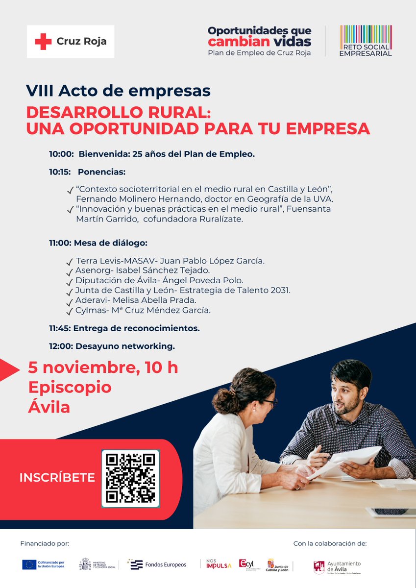Este jueves participo en el VIII Acto de Empresas de @CruzRojaAvila 
Hablaremos de desarrollo rural y recogeré, en nombre de @ASENORG, el reconocimiento al Compromiso con el Empleo.
El rural también crea oportunidades 
#DesarrolloRural #PlanEmpleoCruzRoja #TurismoGenerativo