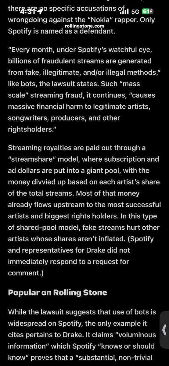 Snoop Dogg’s cousin RBX is leading a class action lawsuit against Spotify, claiming billions of Drake’s streams were fraudulent. 👀 Rolling Stone says Spotify is accused of “turning a blind eye” to mass-scale streaming fraud.