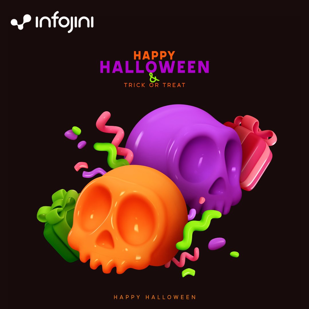 No tricks here, just smart tech treats! 🎃
This Halloween, we’re brewing innovation, not potions!
May your treats be sweet, your tricks be smart, and your data stay secure. 😉

#HappyHalloween #SpookySeason #HalloweenVibes #TrickOrTreat #InfojiniCelebrations