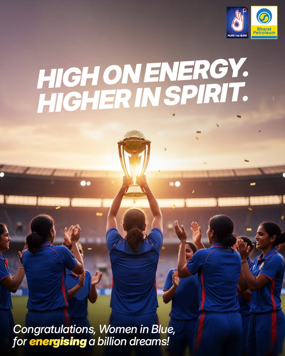 The Women in Blue just powered India to the top, and a billion hearts with pride. 

Congratulations to the team on winning the Women's World Cup Trophy! ✨

#WorldCup #ProudIndia #WomenInPower #WomenInBlue #Cricket #BPCLRetail #BPCL