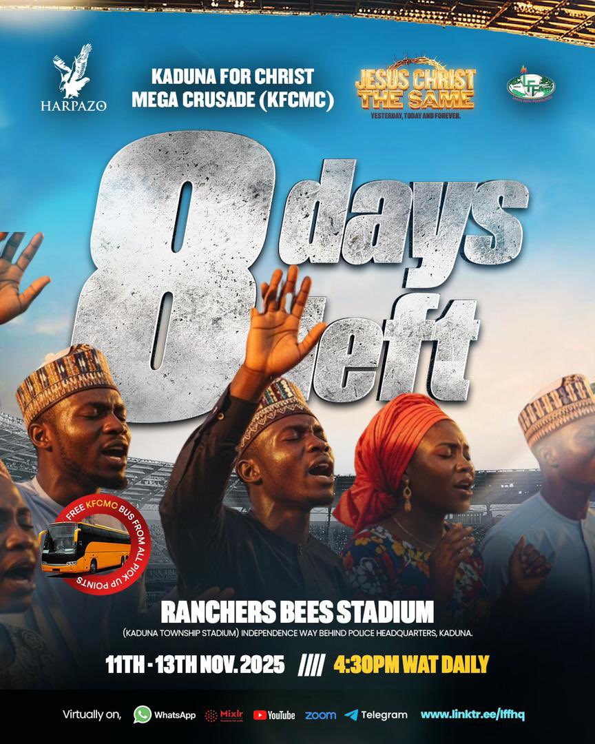 Real_jaeflex's tweet photo. Weβre just 8days away from kaduna mega crusade, Come prepared and youβll not return the same.
#KFCMC #OperationHarpazo https://t.co/ajxZl73Sa3