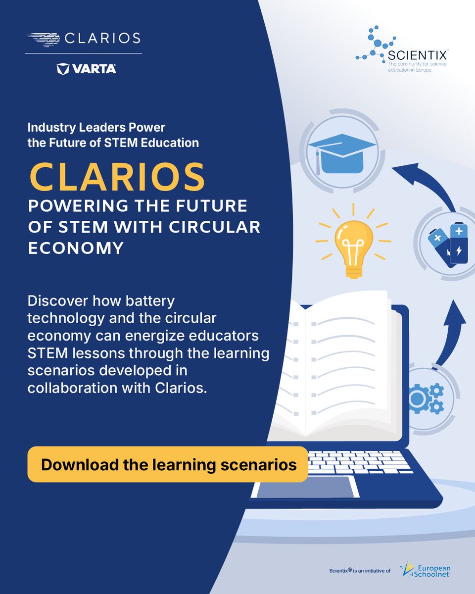 stemalliance_eu's tweet image. Power your #STEM lessons!⚡
#Scientix together with @ClariosGlobal created 2️⃣learning scenarios on battery technology and the circular economy!
Students can explore sustainability, innovation, and the science that drives both!
🔗 bit.ly/SCX-Industry-b…