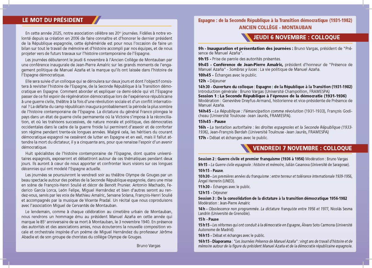Este jueves, 6 de noviembre, estaré con Franco en Toulouse. Y el 7 en Montauban, en las "Journées Manuel Azaña", con la conferencia "La Guerre civile espagnole : histoire et mémoire". Investigación y conocimiento frente a mentiras y manipulación.