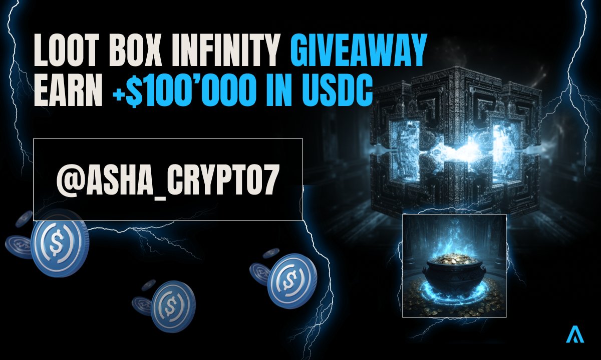 asha_crypto7's tweet image. 📢 OFFICIAL GIVEAWAY 🎁 INFINITY LOOT BOX 💙
#Giveaway @AgoraHub_io

🎁 $100,000 USDC (jackpot up to $30,000)
✨ 20 Loot Boxes to win - 5 winners get 4 each!

✅ Follow, Like &amp;amp; RT
👥 Tag 3 friends
🕕 Draw: Nov 3, 6PM CET
👉 bit.ly/4oNW984

#AGORA #SwissBorg #InfinityBox