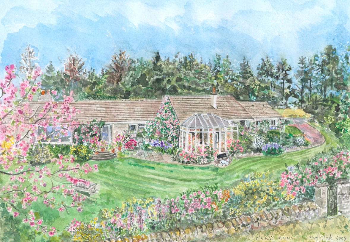 A lot to enjoy for all the birds and bees 🐝 Happy to share a Summer project 💕#homeportrait #watercolour #beautifulgarden #eastlothian #rosegarden