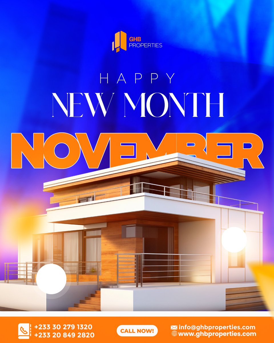 ghbproperties's tweet photo. 🗓️ HAPPY NEW MONTH! 🗓️
New month, new goals! 🏡
Make November the month you secure your dream home with GHB Properties.

📞 Call now: +233 30 279 1320
🌐 Browse: https://t.co/2Dt8eYNHhK

#HappyNewMonth 
#GHBProperties 
#AccraRealEstate 
#November https://t.co/qaQ7VBi4Ns