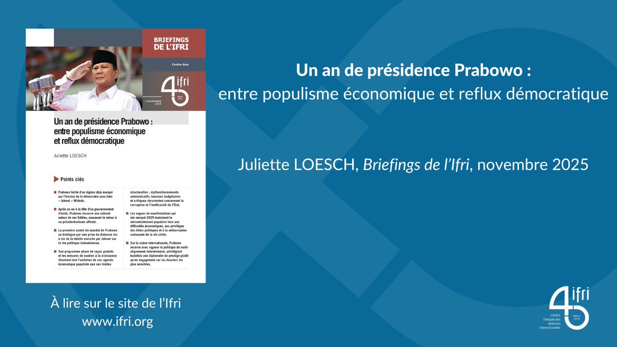 🇮🇩 Élu à près de 60 % en fév. 2024, Prabowo Subianto est devenu le 8ᵉ président d’Indonésie, succédant à Jokowi. Héritant d’un régime déjà marqué par l’érosion démocratique, il resserre le pouvoir autour de ses fidèles. Son agenda populiste suscite espoirs, tensions sociales et