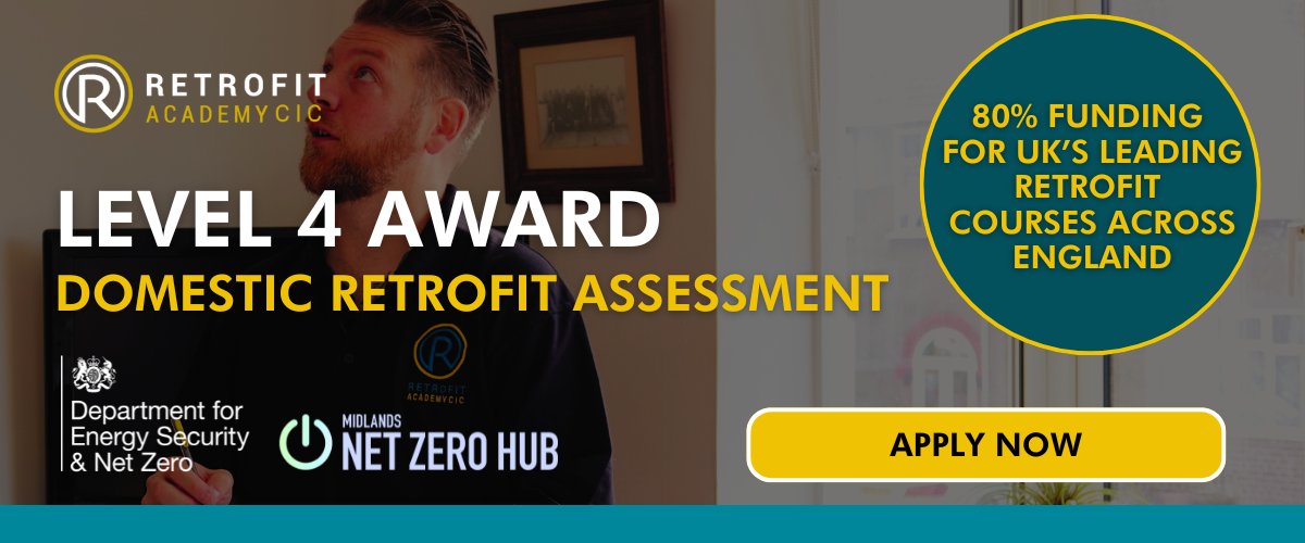 retrofitacademy's tweet image. Already a DEA? 👷‍♂️
Upskill with the Level 4 Award in Domestic Retrofit Assessment - funded if you live / work in England!
Includes:
✨ TrustMark Accreditation
✨ 12 months Professional Membership +CPD
✨ Work Placement access
Limited spaces - apply now 👉 loom.ly/NGzsfJo