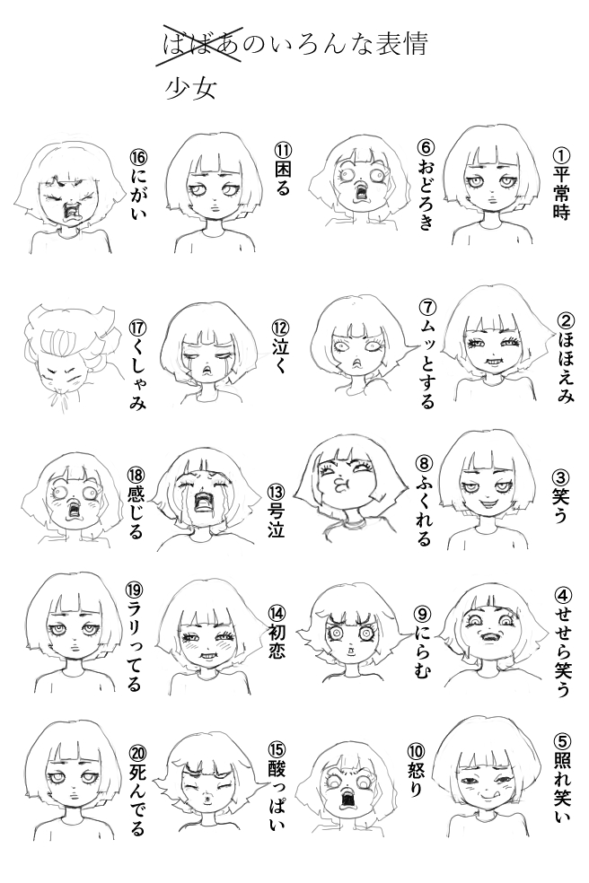 表情チャレンジのフォーマットがあることを教えていただいたので調べました。
その中でも難易度の高いと思われる漫☆画太郎氏(現：ガタロー☆マン)のものに無謀にもチャレンジいたしました。
うちの可愛いおかっぱ少女がいるので彼女で挑みます。