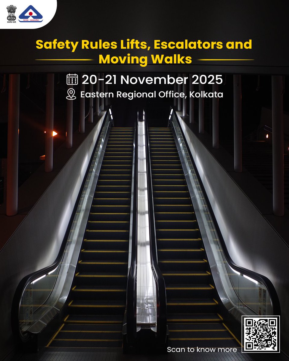 IndianStandards's tweet image. Bureau of Indian Standards (BIS) is organising a two-day program on Safety Rules for Lifts, Escalators, and Moving Walks from 20–21 November 2025 at the Eastern Regional Office, Kolkata.

Know More: bis.gov.in/wp-content/upl…

#BISTraining #NITS @jagograhakjago